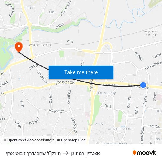 ת.רק''ל שחם/דרך ז'בוטינסקי to אצטדיון רמת גן map