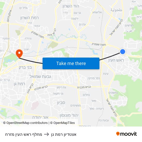 מחלף ראש העין מזרח to אצטדיון רמת גן map