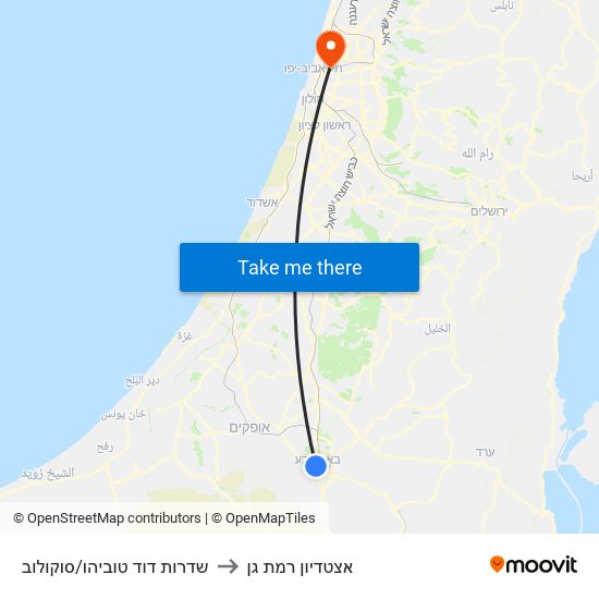 שדרות דוד טוביהו/סוקולוב to אצטדיון רמת גן map