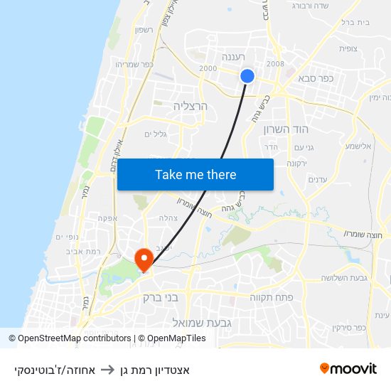 אחוזה/ז'בוטינסקי to אצטדיון רמת גן map