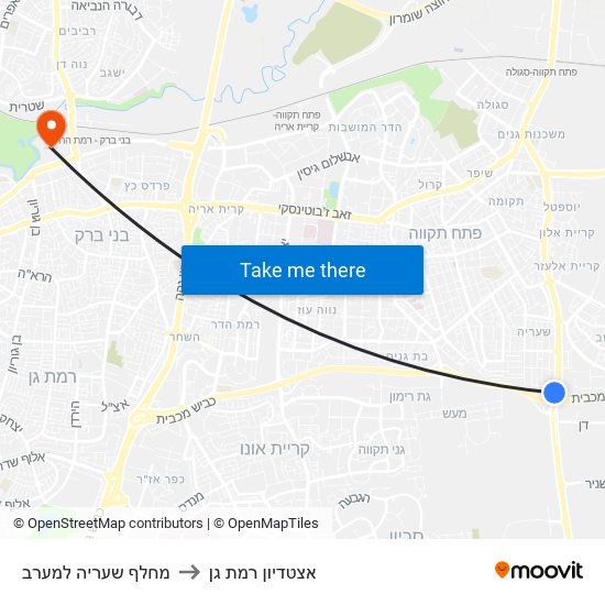 מחלף שעריה למערב to אצטדיון רמת גן map