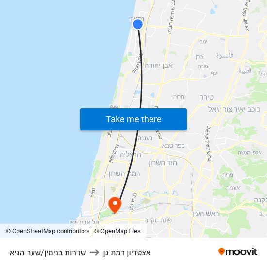 שדרות בנימין/שער הגיא to אצטדיון רמת גן map