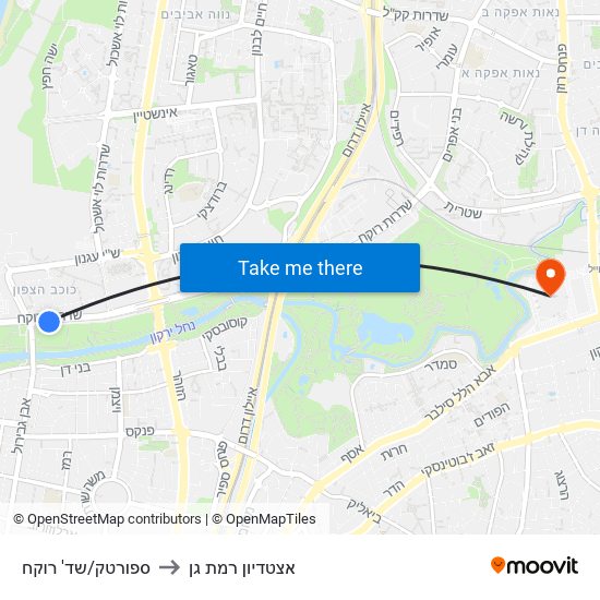 ספורטק/שד' רוקח to אצטדיון רמת גן map