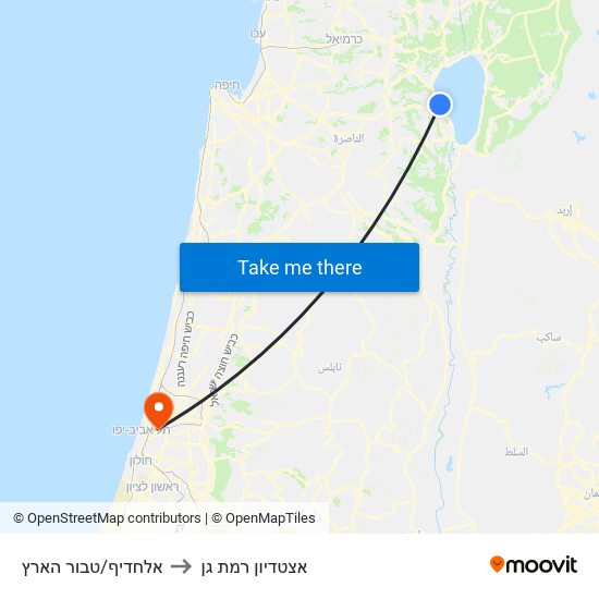 אלחדיף/טבור הארץ to אצטדיון רמת גן map