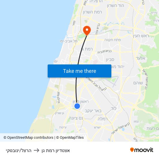 הרצל/ינובסקי to אצטדיון רמת גן map