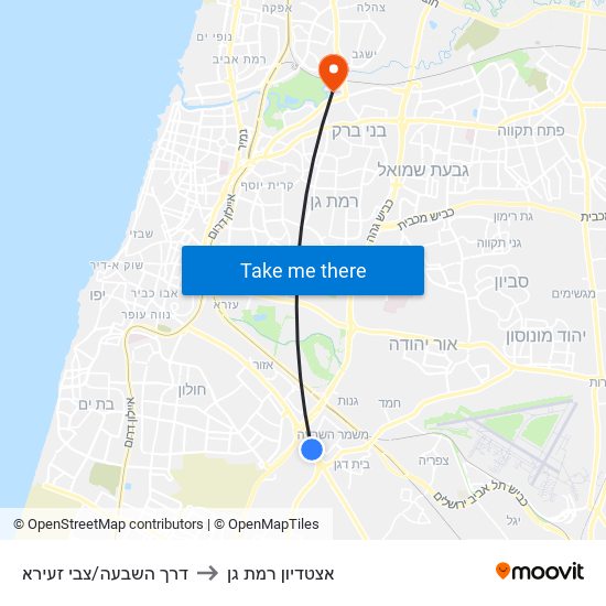 דרך השבעה/צבי זעירא to אצטדיון רמת גן map