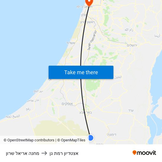 מחנה אריאל שרון to אצטדיון רמת גן map