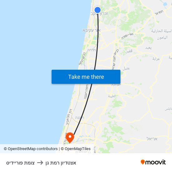 צומת פוריידיס to אצטדיון רמת גן map