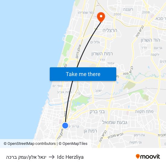 יגאל אלון/עמק ברכה to Idc Herzliya map