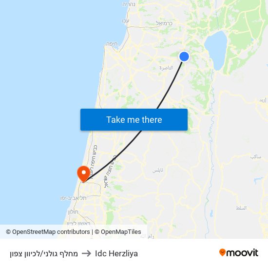 מחלף גולני/לכיוון צפון to Idc Herzliya map