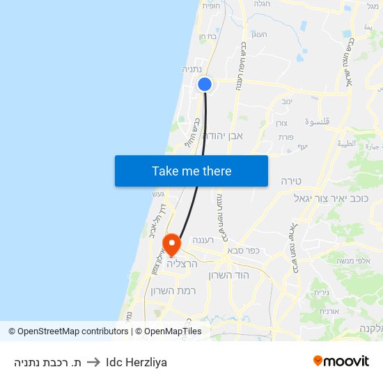 ת. רכבת נתניה to Idc Herzliya map