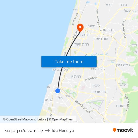 קריית שלום/דרך בן צבי to Idc Herzliya map