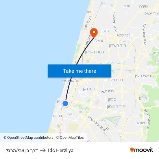 דרך בן צבי/הרצל to Idc Herzliya map