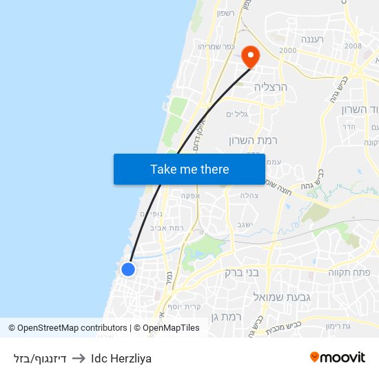 דיזנגוף/בזל to Idc Herzliya map