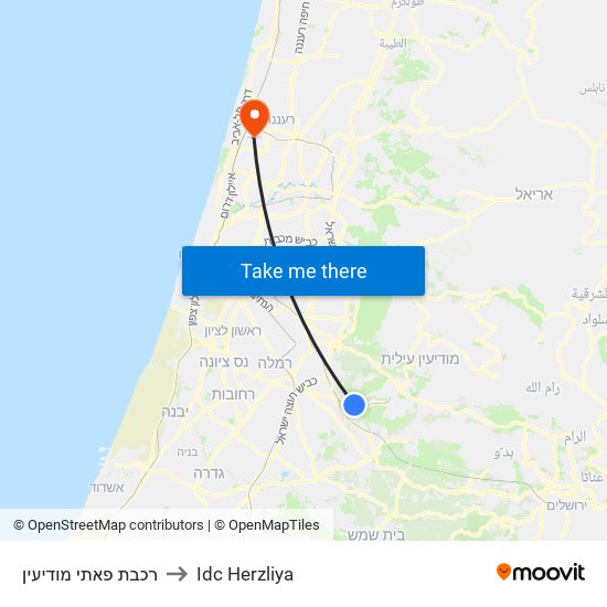 רכבת פאתי מודיעין to Idc Herzliya map