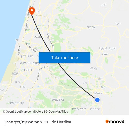 צומת הבנקים/דרך חברון to Idc Herzliya map