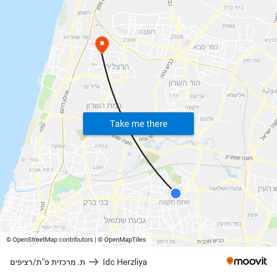 ת. מרכזית פ''ת/רציפים to Idc Herzliya map