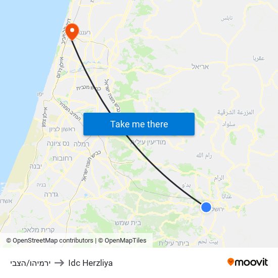 ירמיהו/הצבי to Idc Herzliya map