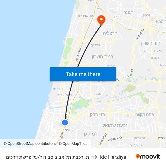 ת. רכבת תל אביב סבידור/על פרשת דרכים to Idc Herzliya map