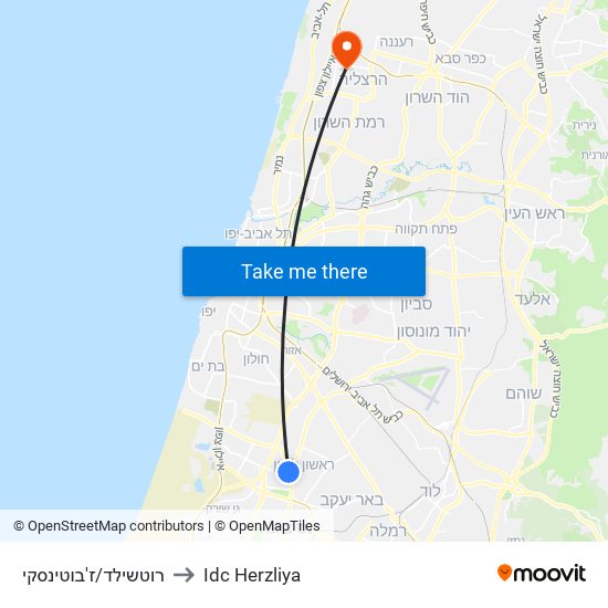 רוטשילד/ז'בוטינסקי to Idc Herzliya map