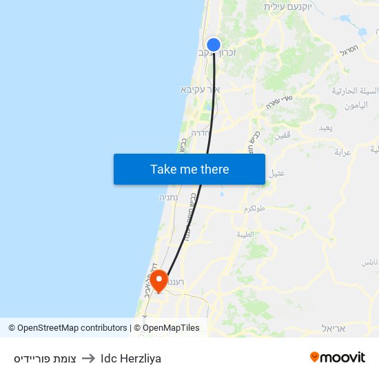 צומת פוריידיס to Idc Herzliya map