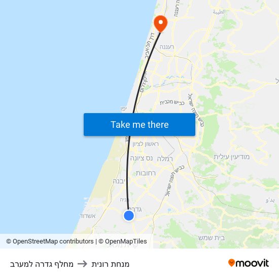 מחלף גדרה למערב to מנחת רונית map