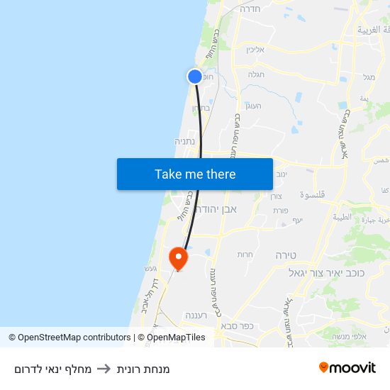 מחלף ינאי לדרום to מנחת רונית map