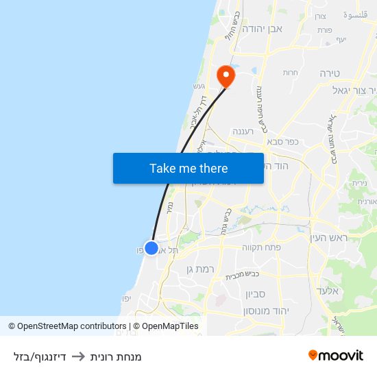 דיזנגוף/בזל to מנחת רונית map