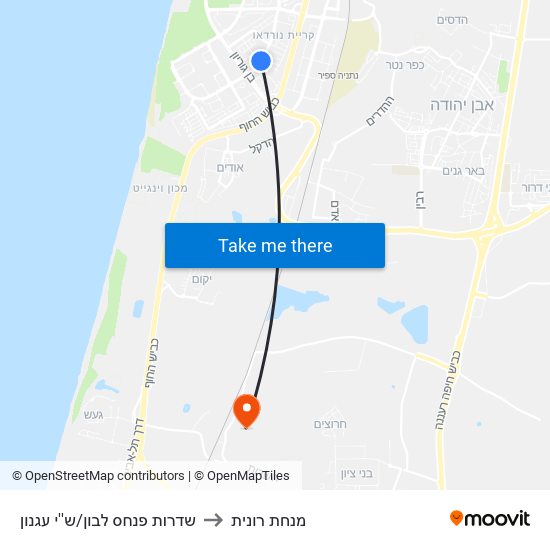 שדרות פנחס לבון/ש''י עגנון to מנחת רונית map