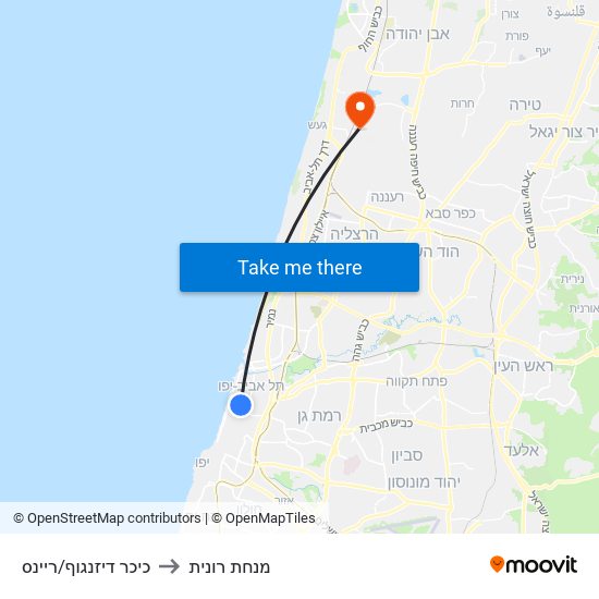 כיכר דיזנגוף/ריינס to מנחת רונית map