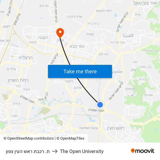 ת. רכבת ראש העין צפון to The Open University map