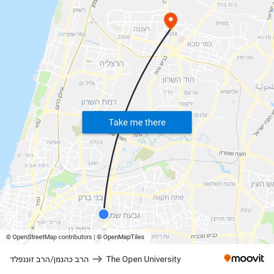 הרב כהנמן/הרב זוננפלד to The Open University map