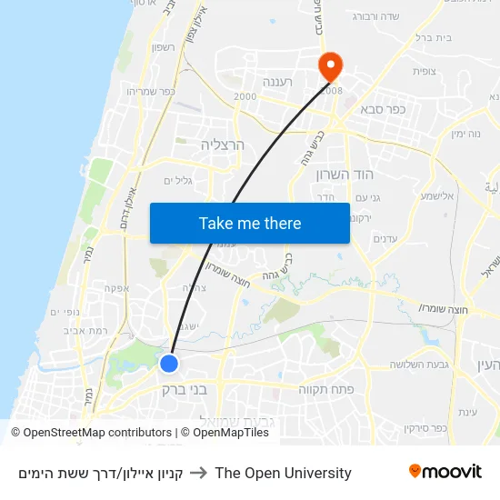 קניון איילון/דרך ששת הימים to The Open University map