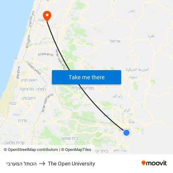 הכותל המערבי to The Open University map