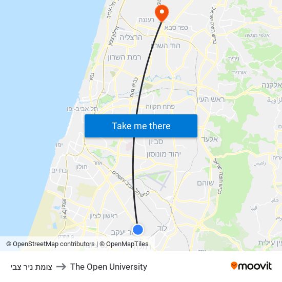 צומת ניר צבי to The Open University map