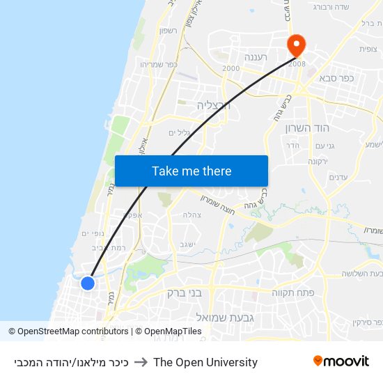 כיכר מילאנו/יהודה המכבי to The Open University map