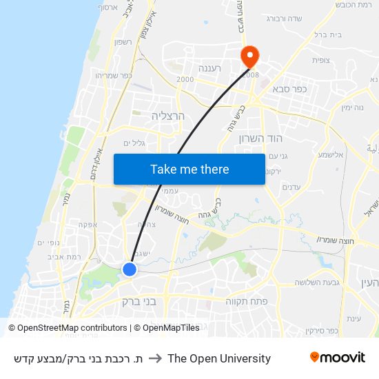 ת. רכבת בני ברק/מבצע קדש to The Open University map