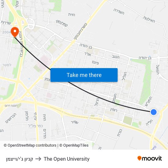 קניון ג'י/וייצמן to The Open University map