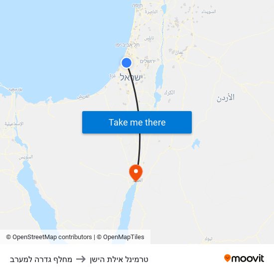 מחלף גדרה למערב to טרמינל אילת הישן map