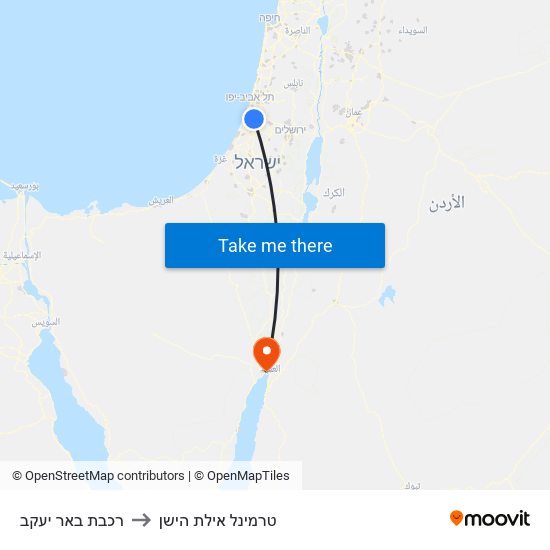 רכבת באר יעקב to טרמינל אילת הישן map