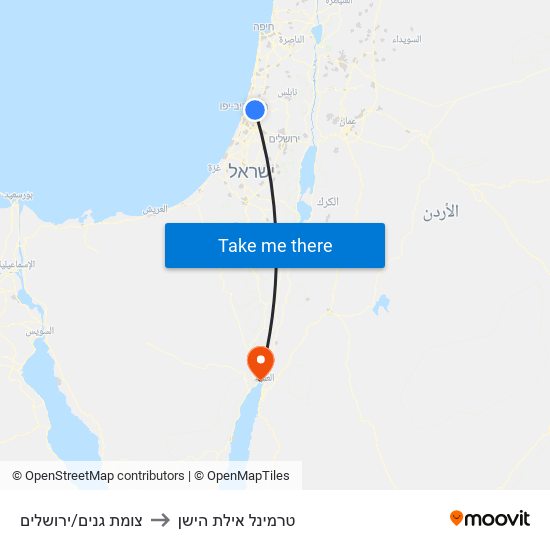 צומת גנים/ירושלים to טרמינל אילת הישן map