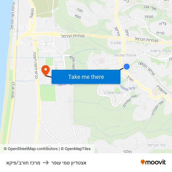 מרכז חורב/פיקא to אצטדיון סמי עופר map
