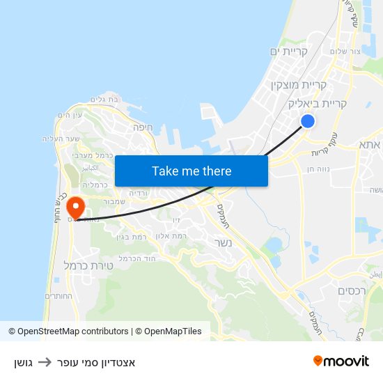 גושן to אצטדיון סמי עופר map