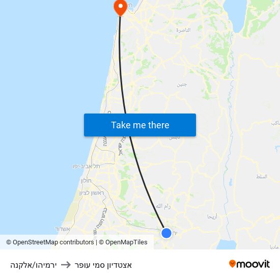 ירמיהו/אלקנה to אצטדיון סמי עופר map