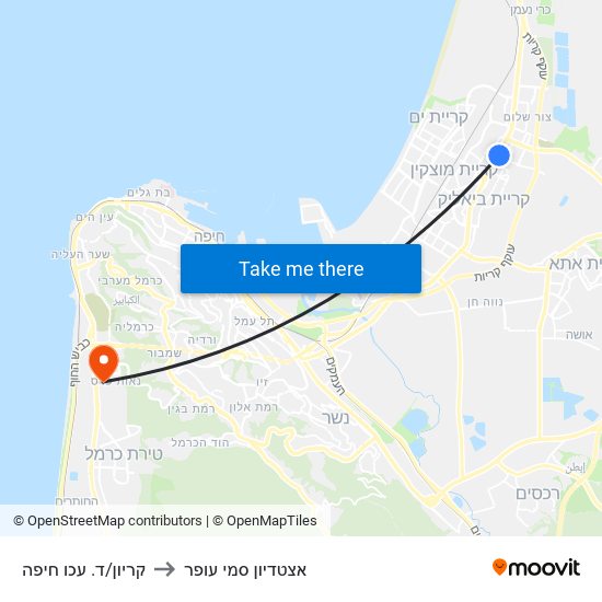 קריון/ד. עכו חיפה to אצטדיון סמי עופר map