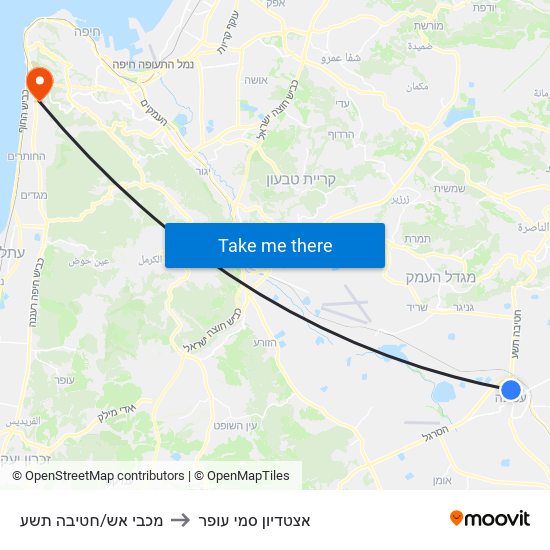 מכבי אש/חטיבה תשע to אצטדיון סמי עופר map