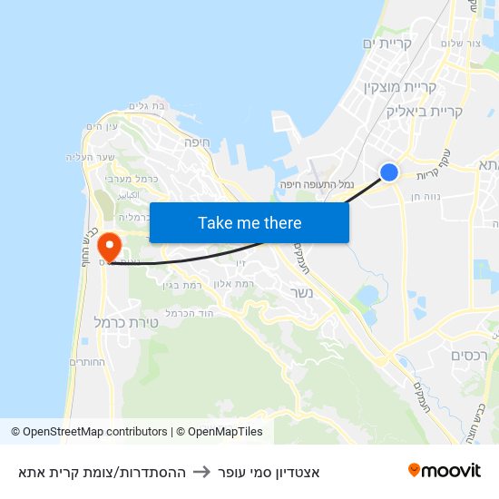 ההסתדרות/צומת קרית אתא to אצטדיון סמי עופר map