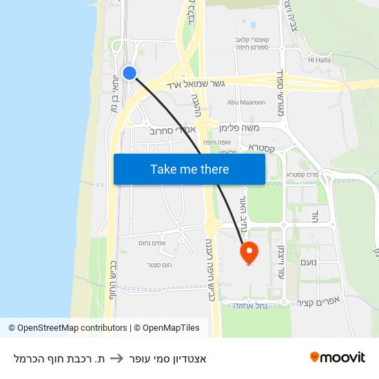 ת. רכבת חוף הכרמל to אצטדיון סמי עופר map