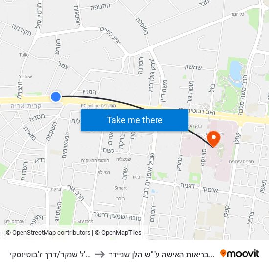 ת.רק''ל שנקר/דרך ז'בוטינסקי to מרכז לבריאות האישה ע""ש הלן שניידר map