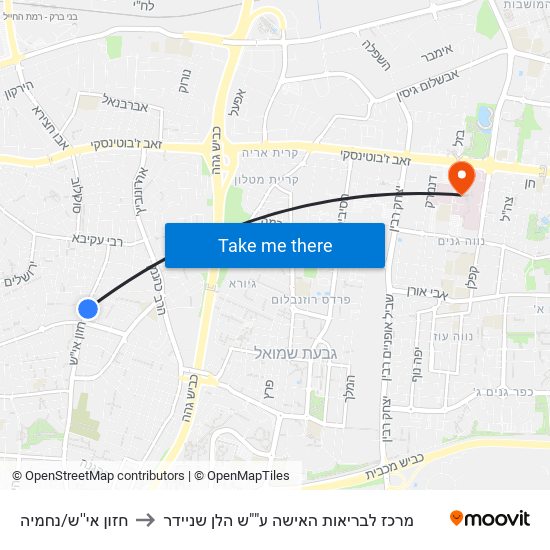 חזון אי''ש/נחמיה to מרכז לבריאות האישה ע""ש הלן שניידר map